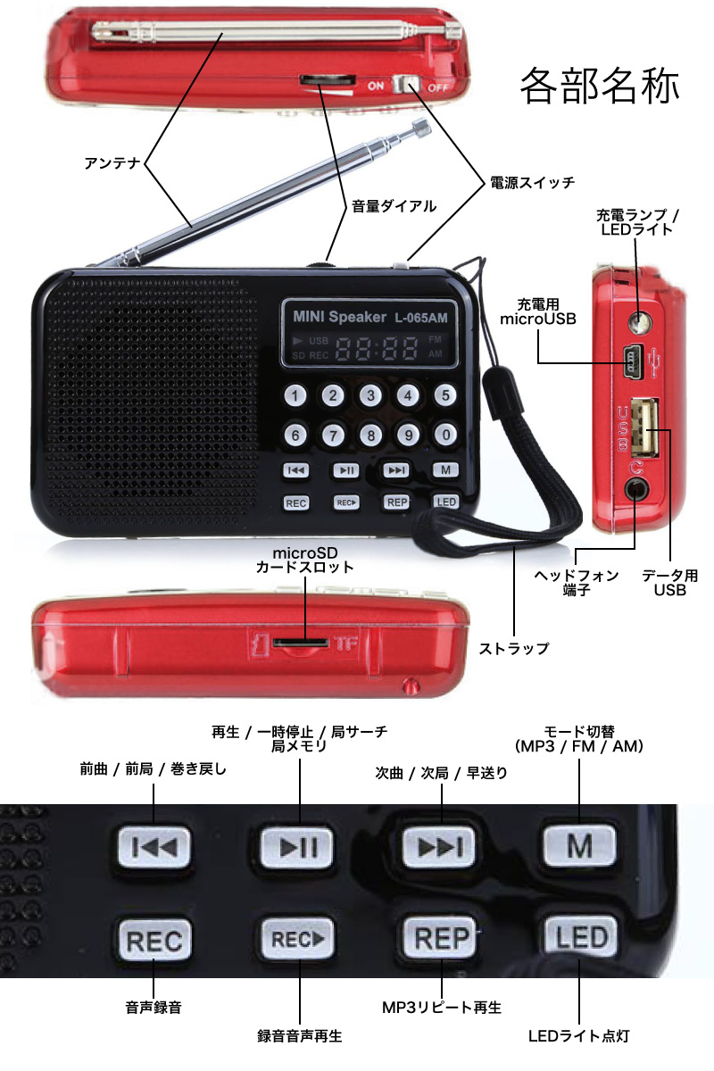 防災用照明機器にポータブルラジオ